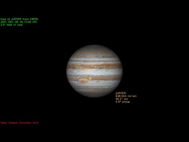 Simulation JPL Jupiter le 8 décembre 2001 à 16h15 UTC